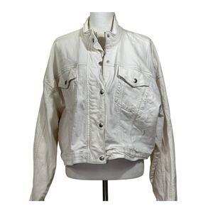 Abercrombie & Fitch white denim Jacket, Y2K revival, streetwear, moto inspired
